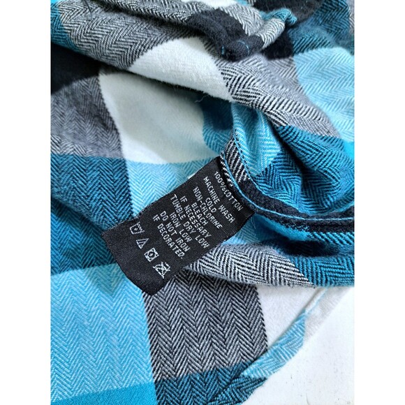 Ocean Current Mens Medium Flannel Shirt Lumberjack Blue Black White Check Plaid - Picture 6 of 9